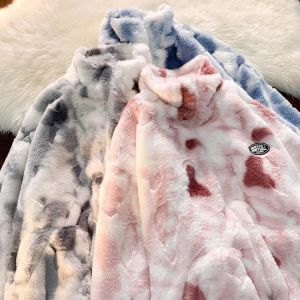 2021 autumn and winter fashion high-end design sense tie-dye loose casual jacket lazy style thick lamb wool cotton jacket womens