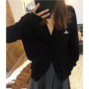 Embroidered thin cashmere knitted cardigan sweater women autumn loose y2k lazy V-neck sweater coat black cardigan 2021