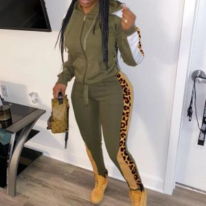 2020 Tracksuits Women Two Piece Sets Leopard Stripe patchwork Hoodie Casual Pants Jogger Spring Autumn Ladies Sweatsuits