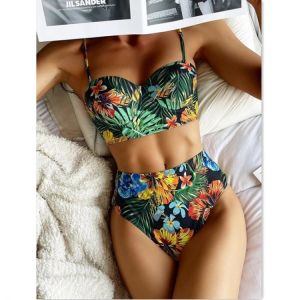Floral Wrap Swimsuit Women 2 Pieces High Waist Biikini Set Push Up Two Pieces Swimwear 2021 Girl Beach Bathing Suits Bather