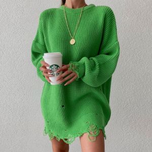 Y2k Knitted Women Sweater Dress Oversize 2021 Winter Sexy Pullovers Night Party Wear Hollow Streetwear Long Sleeve Loose Clothes