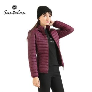 SANTELON Winter Women Thin Padded Jacket Coat Lady Short Parka Outdoor Warm Clothing Female Portable Ultralight  Outwear S20006