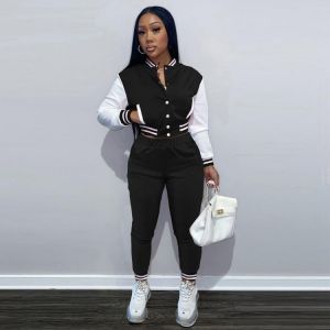 Adogirl Women Two Piece Sets Patchwork Long Sleeve Short Jacket And Pencil Pants Suit Matching Sets Ladies Tracksuit Outfits