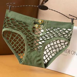 Large Size Lace Sexy Panties Ladies Mesh High Stretch Breathable Mid-Waist Briefs Female Large Size Hollow