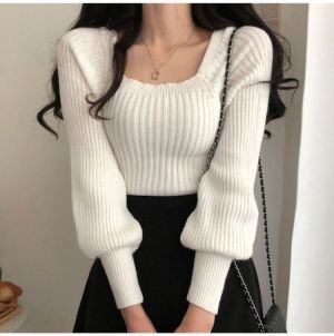 Autumn Winter Elegant Ladies Pullover Sweaters Knitwear Long Sleeve Female Slim Knitted Top