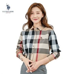 U.S.Polo Assn. Classic Ladies Plaid Shirt Fashion High-end Loose Embroidered Logo Top