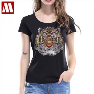 Luxury design Rhinestone T-shirt For Women Cotton Short Sleeve Tops 2021 Summer Ladies Tiger Diamond Harajuku Female Tees Shirts