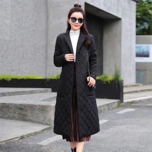 2021 new Woman Jacket Parkas Belted space cotton diamond plaid Coat down Women's over the Knee Winter Clothing Coat
