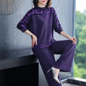2021  Women suit 2 piece set High Fashion Lady aged and old Woman Outfits two piece set women Pants Suits  silk knitting