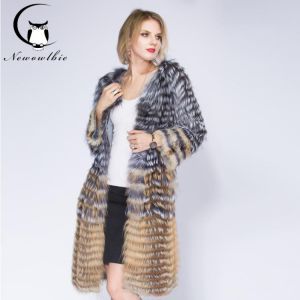 Real Silver Fox Fur Plus Red Fox Fur Coat Ms. Natural Fur Coat Women's Knit Spring Real Fur Coat Ladies Deluxe Large Size