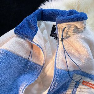 Cashmere stand collar fashion zipper stripe stitching lapel thickening plus velvet cotton jacket women 2021 winter clothes women