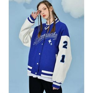 Embroidered Woman Jacket Color Matching Flocking Baseball Uniform Jackets for Women Loose Casual Coat Women Winter Clothes Women