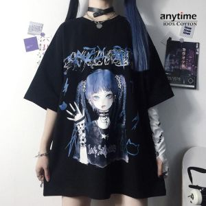 100% Cotton T Shirt For Women Aesthetic Loose T-shirt Punk Dark Kawaii Grunge Streetwear Ladies Top Harajuku Clothes Best Seller