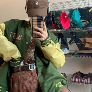 Winter baseball uniform oversized jacket lovers PU plus velvet American retro embroidery letters PU leather women jacket