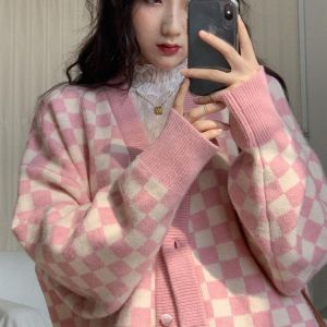 Cardigan Women Long Sleeve Knitted Argyle Winter Clothes Women Korean Vest Sweaters Female Jumpers Sweater Women With Buttons