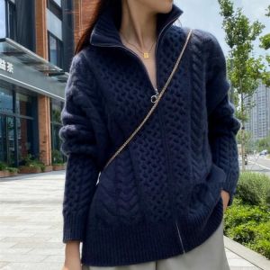 Cashmere sweater female autumn / winter new thickening 100% wool sweater zipper cardigan plus size ladies tops hot sale