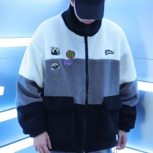 Lamb plush jacket for men and women the same style autumn and winter 2021 plus velvet thickened zipper hit color astronaut