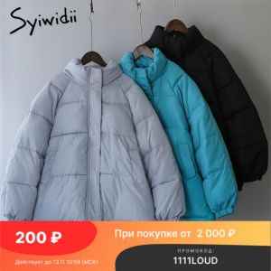 Syiwidii Winter Jackets for Women Thicken Warm Oversized Loose Coat Casual Elegant Stand Collar Pocket Outerwear Ladies Parkas