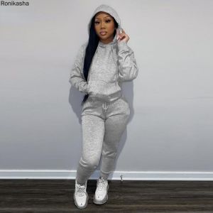 Ronikasha Women Two Piece Set Casual Solid O Neck Pullover Hoodie Pockets Sweatpants Fall Outdoor Sport Jogger Sweatsuit