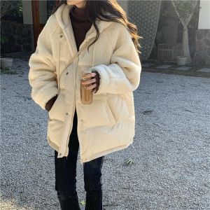 Women's Jacket Winter Oversized Korea Warm Cotton Patchwork Thick Loose Padded Coat Hooded Puffer Parkas Casual Overcoat 2022