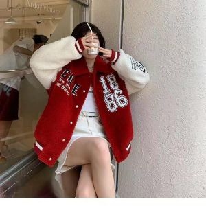 2021 Harajuku embroidery lamb wool patchwork large letter jacket women cotton fashion casual thick parka coat women streetwear