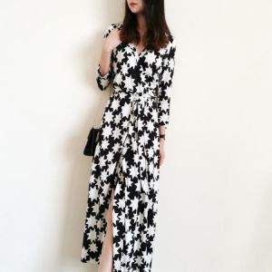 2020 New Autumn Collections Stars Print Maxi Dress Sexy & Chic New York Queen Elegant Fashion