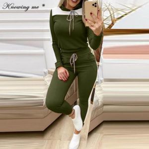 3XL Women Tracksuit sets patchwork hooded pullover Crop top +long Pants 2pcs Set Elegant Autumn Spring casual sport outfit Set