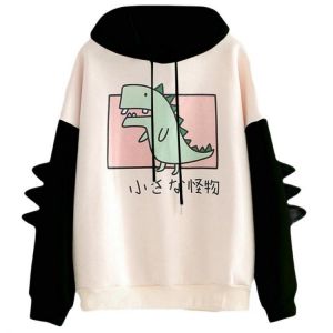 Dinosaur Oversized Cartoon Hoodie Women Fashion Sweatshirt Casual Print Korean Style Thicken Sweatshirt Winter dino hoodie Tops