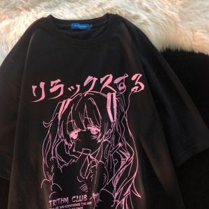 Sweet Punk T-shirt Women Summer 2021 Korean Ins Japanese Harajuku Style Hot Anime Print Loose Student Short Sleeve Shirt