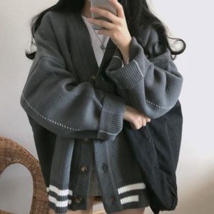Korean knitted sweater women's lazy college style loose sleeve women's long sleeve V-neck button large jacket autumn and