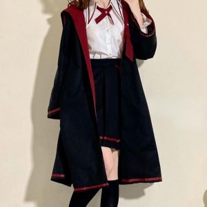 Autumn female student Korean loose Japanese cute cloak and long sleeve shirt skirt set of three Solid Bowknot Mori girl suit