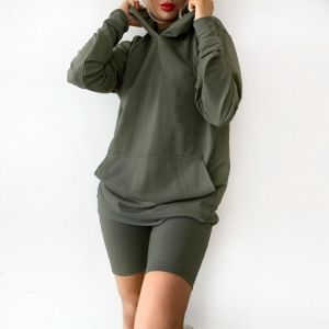 Women Short Set Long Sleeve Suit Sets Women Sweatshirt Hoodie and Biker Shorts 2 Piece Set Fashion Solid Autumn Ord Sweat Suits