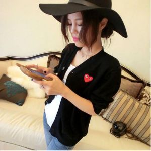 PLAY Women Cardigan Embroidery Heart Cartoon V-neck Long-sleeved Single-breasted Cotton Spring Autumn Loose Casual Sweater