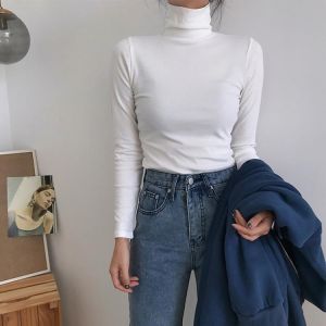 Spring Autumn Long Sleeve Top Slim Knitted Bottoming Shirt Korean Fashion Black Turtleneck Sweater Women Clothing Pullover