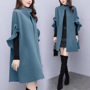 Large New Coat Women's Fashion Ins Autumn and Winter Mid Long Fashion Temperament British A-line Cape Worsted Personalized Co