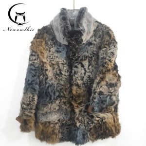 Karakul Sheep Fur Natural lamb wool printed coat Rex Rabbit Fur Collar light and warm winter women's coat