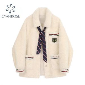 Korean Preppy Style 2021 Winter Jackets Female Loose Casual Fashion Warm Lamb Wool Coat Women Harajuku Thick Warm Outerwear