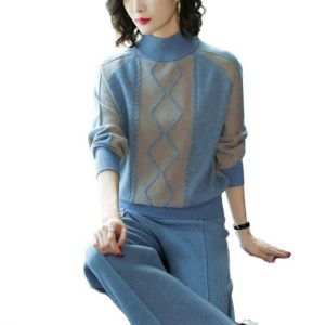 2021Women Autumn New Knitted Sweater Wide-leg Pants Suit Middle-aged Mother Autumn Winter Casual Fashion  Loose Suit Female A690