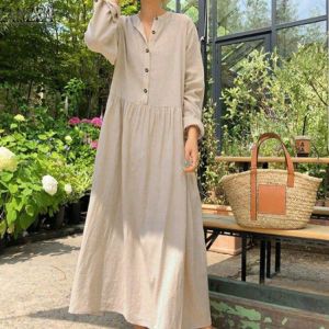 Women's Dress Casual Solid Long Shirt Dress Pockets Vestidos Office Lady Work Cotton Maxi Dress Party Robe Femme 2021 Autumn