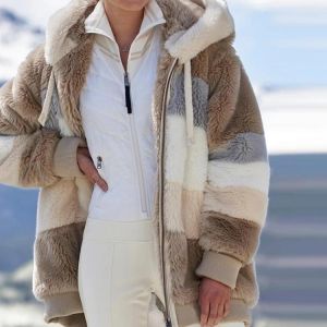 Women Jacket 2020 Winter Fashion Warm Plush Patchwork Zipper Pocket Hooded Jacket Lady Long Plus Size Long Sleeve Top Coat
