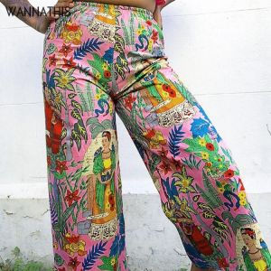 WannaThis Bohemia Print Loose Pants Trousers Sexy Hight Waist Summer 2021 Fashion Casual Female Pattern Trousers Vintage Design