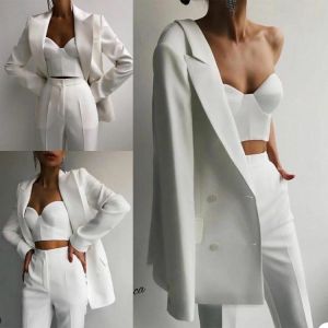 Tailleur Femme White Ladies Suits 2022 Double Breasted Jackets With Pants Slim Fit Women Mother Of Bride Dress Daily Custom Made