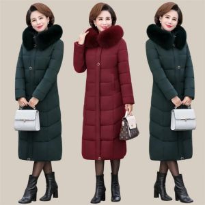 Mother Winter Coat Women's Long Section Over The Knee Down Cotton Jackets Mddle-Aged And Elderly Parkas Female Thickened Outw
