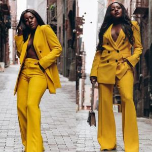 Yellow Mother of the Bride Suits Double Breasted Women Ladies Plus Size Dress Office Tuxedos Formal Work Wear For Wedding 2022