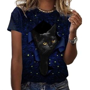 Summer Animal Forest Cat 3D Printing Round Neck T-shirt Female Fun New Coat Pullover Retro Style Fashion camisetas de mujer