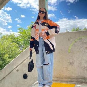Oversized Woman Jacket Print Baseball Jacket Women Couple Bomber Unisex Racer Jacket Varsity HiphopStreetwear Coat Women Clothes
