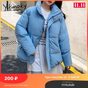 Yitimoky Cotton Coats Woman 2021 Winter Thick Jacket Windproof Padded Parkas Stand Collar Warm Pockets Fashion Female Clothing