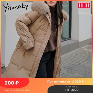 Yitimoky 2021 Winter Woman Coat Hood Cotton Long Parkas Thick Fur Collar Warm Jacket Windproof Padded Female Outwear Clothing