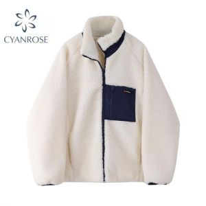 Female Korean Style Outerwear Turtleneck Zippers Warm Ladies Imitation Lamb Wool Coat 2021 Winter Women Loose Chic Clothing Tops