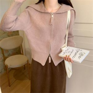 HziriP Winter Thicken Sailor Collar Women Knitwear Sweaters Zipper New 2021 Hot Sale Cardigans Loose Soft Chic Lady Warm Coats